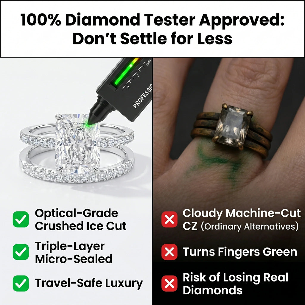 🔥 LAST DAY 90% OFF: Optical-Grade Travel-Safe Flawless Moissanite 2-4CT Radiant Stackable Ring Set in S925 & 14K Gold