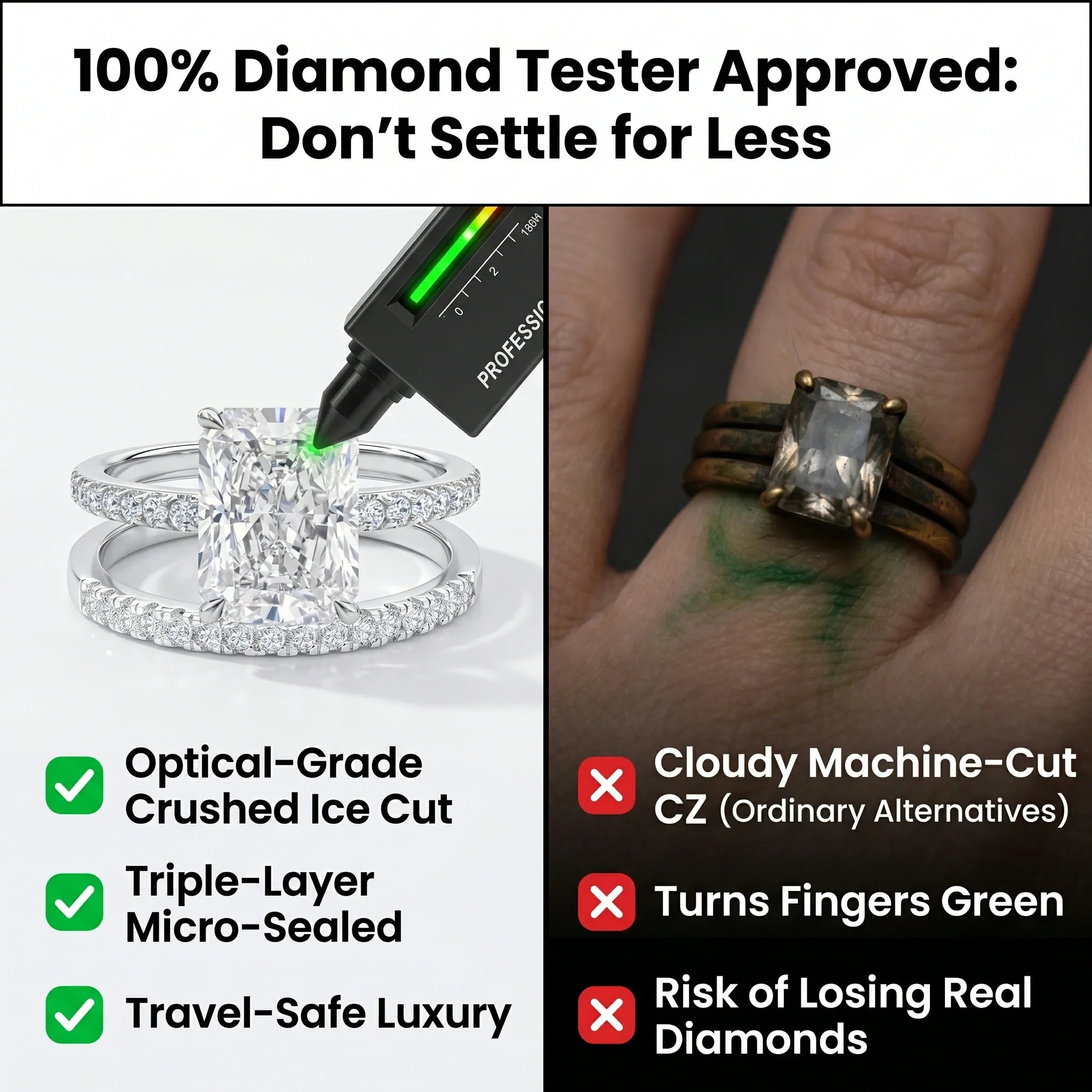 🔥 LAST DAY 90% OFF: Optical-Grade Travel-Safe Flawless Moissanite 2-4CT Radiant Stackable Ring Set in S925 & 14K Gold