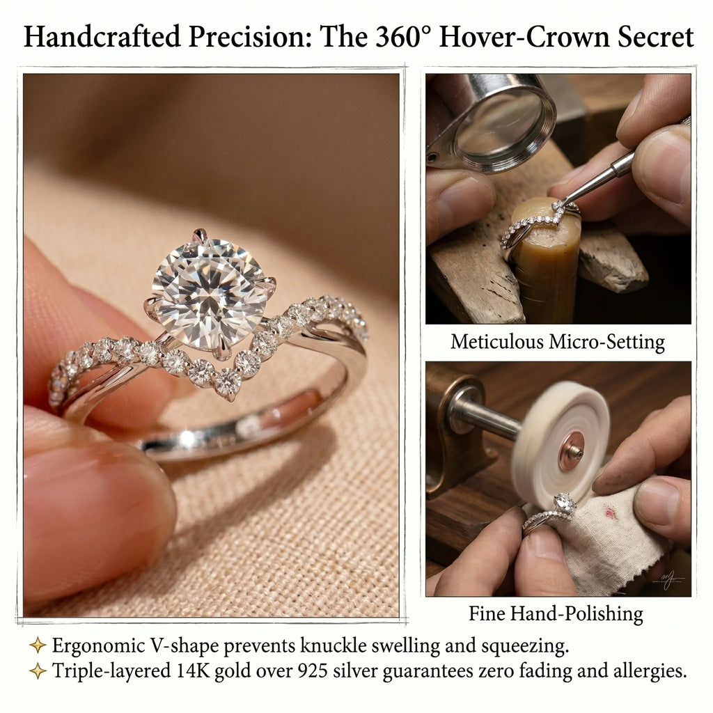 🔥 LAST DAY 90% OFF: 360° Hover-Crown Finger-Elongating D-Color VVS1 Flawless Infinity-V Cross Moissanite Ring in 14K Gold Plated 925 Silver