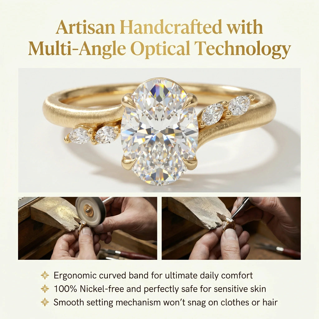 🔥 LAST DAY 90% OFF: Multi-Angle Optical Cut Finger-Slimming D-Color VVS1 Flawless Moissanite Asymmetrical Vine Ring in 14K Gold Over 925 Silver
