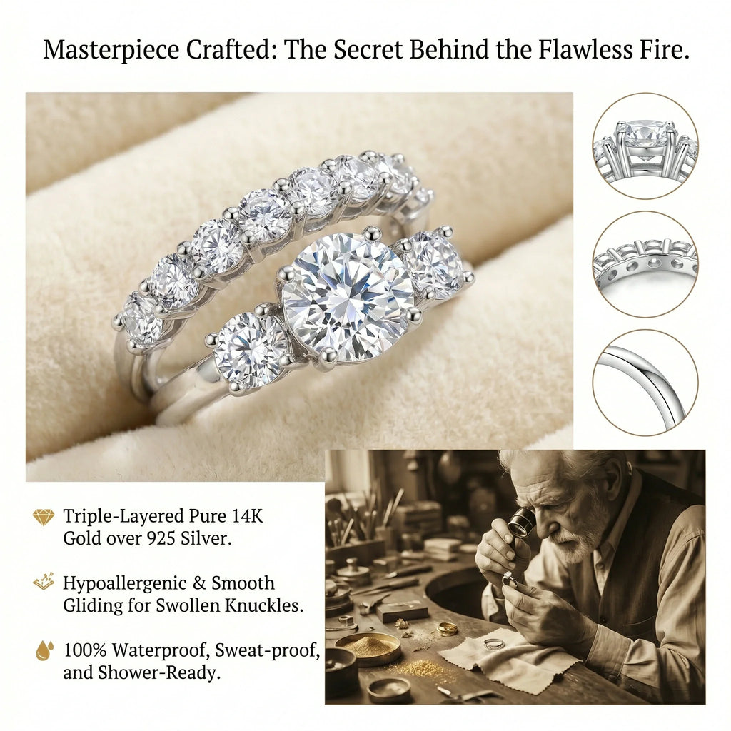 🔥 LAST DAY 90% OFF: Precision Hearts & Arrows Travel-Safe Flawless D-Color Moissanite 1.5CT Signature Stack Ring Set in 14K Gold Plated 925 Silver