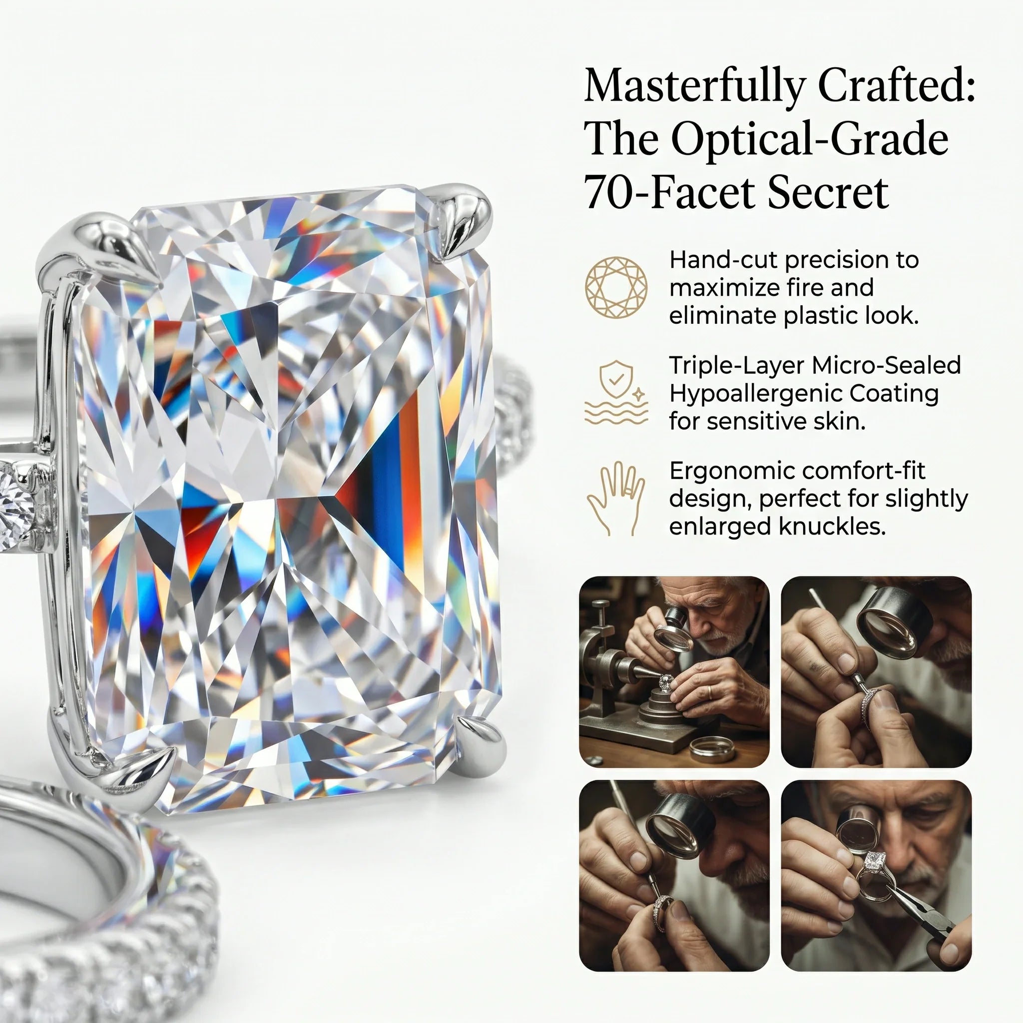 🔥 LAST DAY 90% OFF: Optical-Grade Travel-Safe Flawless Moissanite 2-4CT Radiant Stackable Ring Set in S925 & 14K Gold
