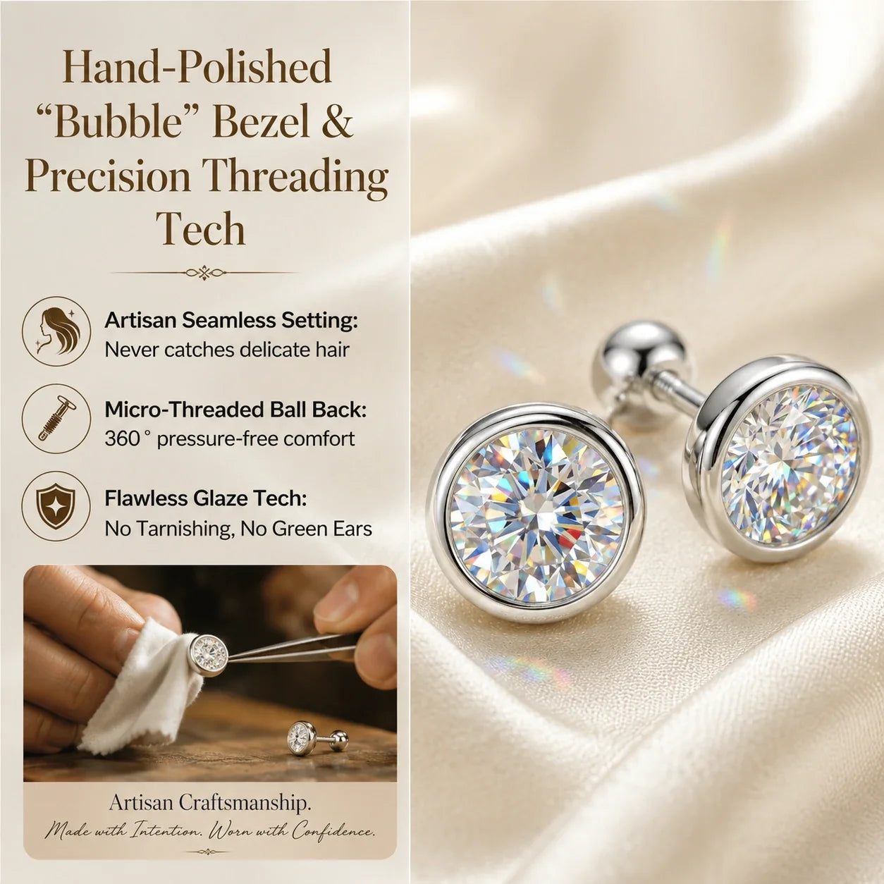 🔥 LAST DAY 90% OFF: Sleep-Safe High-Clarity Bubble Moissanite Studs in S925 Silver