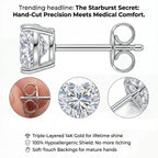 🔥 LAST DAY 90% OFF: Starburst Heart Cut Travel-Safe Flawless Moissanite D-Color VVS1 Stud Earrings in Triple-Gold Plated 925 Silver