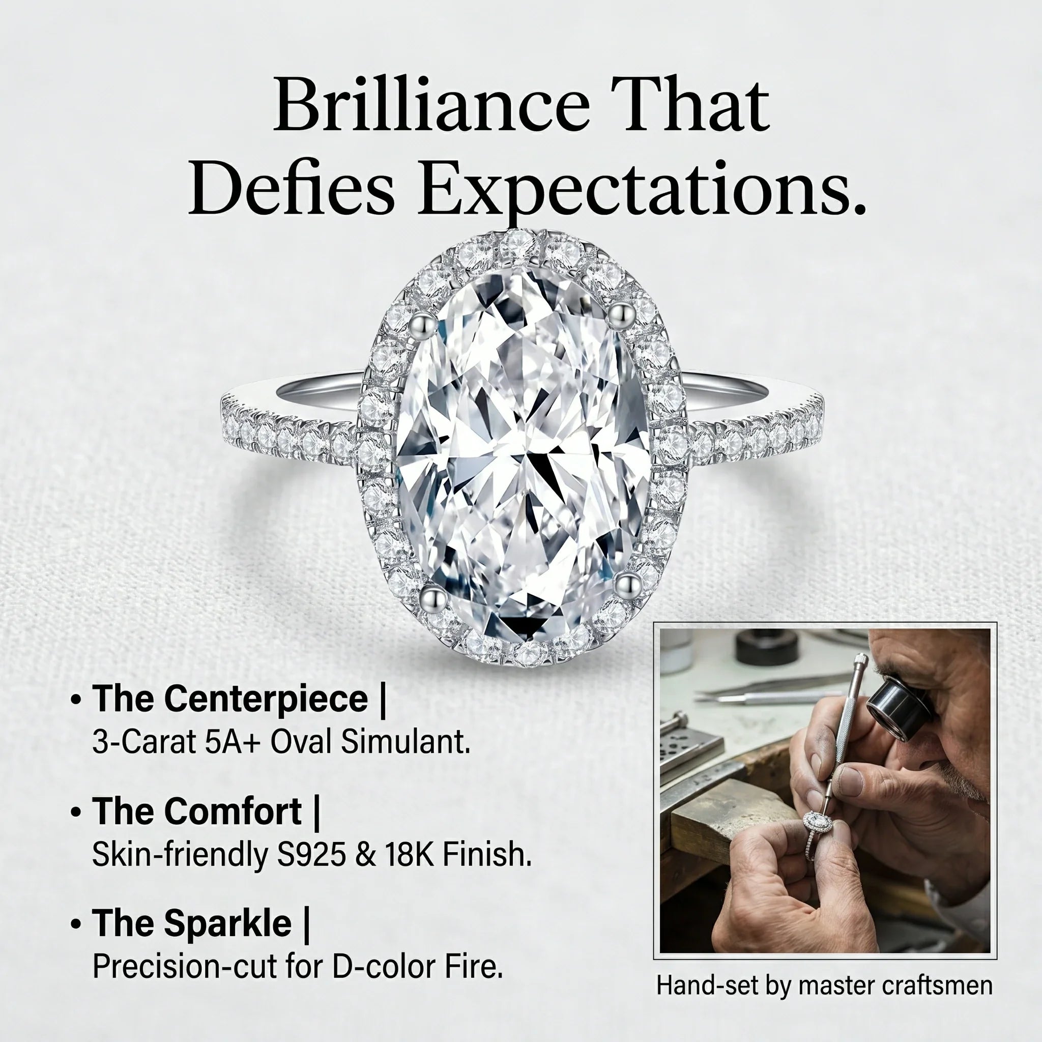 🔥 LAST DAY 90% OFF: High-Density Micro-Pavé Halo Travel-Safe D-Color VVS1 Flawless Classic Oval Moissanite Ring in 14K Gold Plated 925 Silver