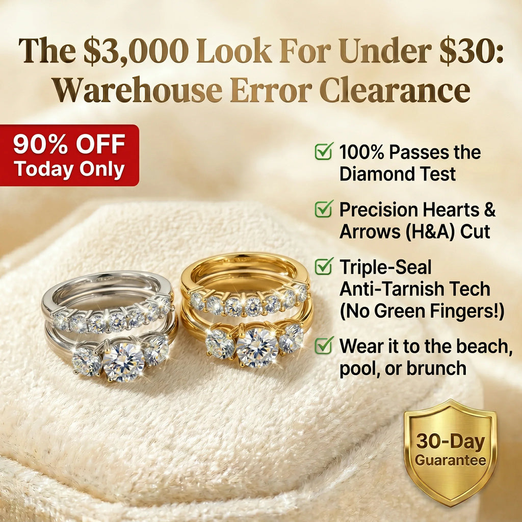 🔥 LAST DAY 90% OFF: Precision Hearts & Arrows Travel-Safe Flawless D-Color Moissanite 1.5CT Signature Stack Ring Set in 14K Gold Plated 925 Silver