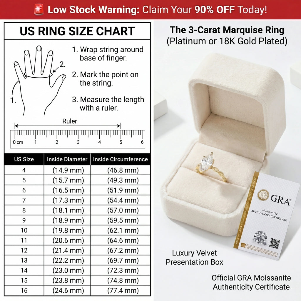 🔥90% OFF TODAY: The 3-Carat Marquise "Royal Heirloom" Ring | Your Finger-Slimming Travel Diamond