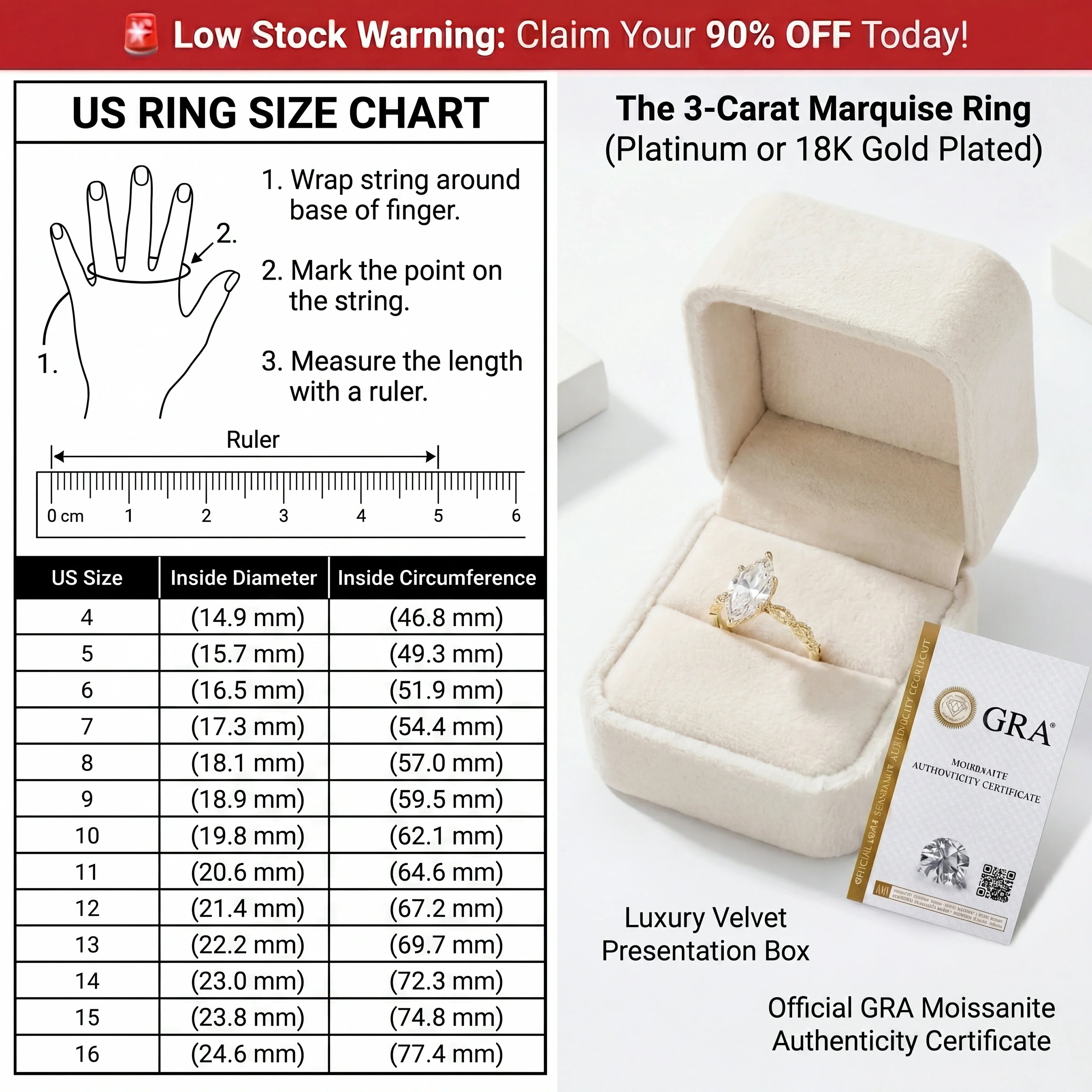 🔥90% OFF TODAY: The 3-Carat Marquise "Royal Heirloom" Ring | Your Finger-Slimming Travel Diamond