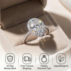 🔥 LAST DAY 90% OFF: High-Density Micro-Pavé Halo Travel-Safe D-Color VVS1 Flawless Classic Oval Moissanite Ring in 14K Gold Plated 925 Silver