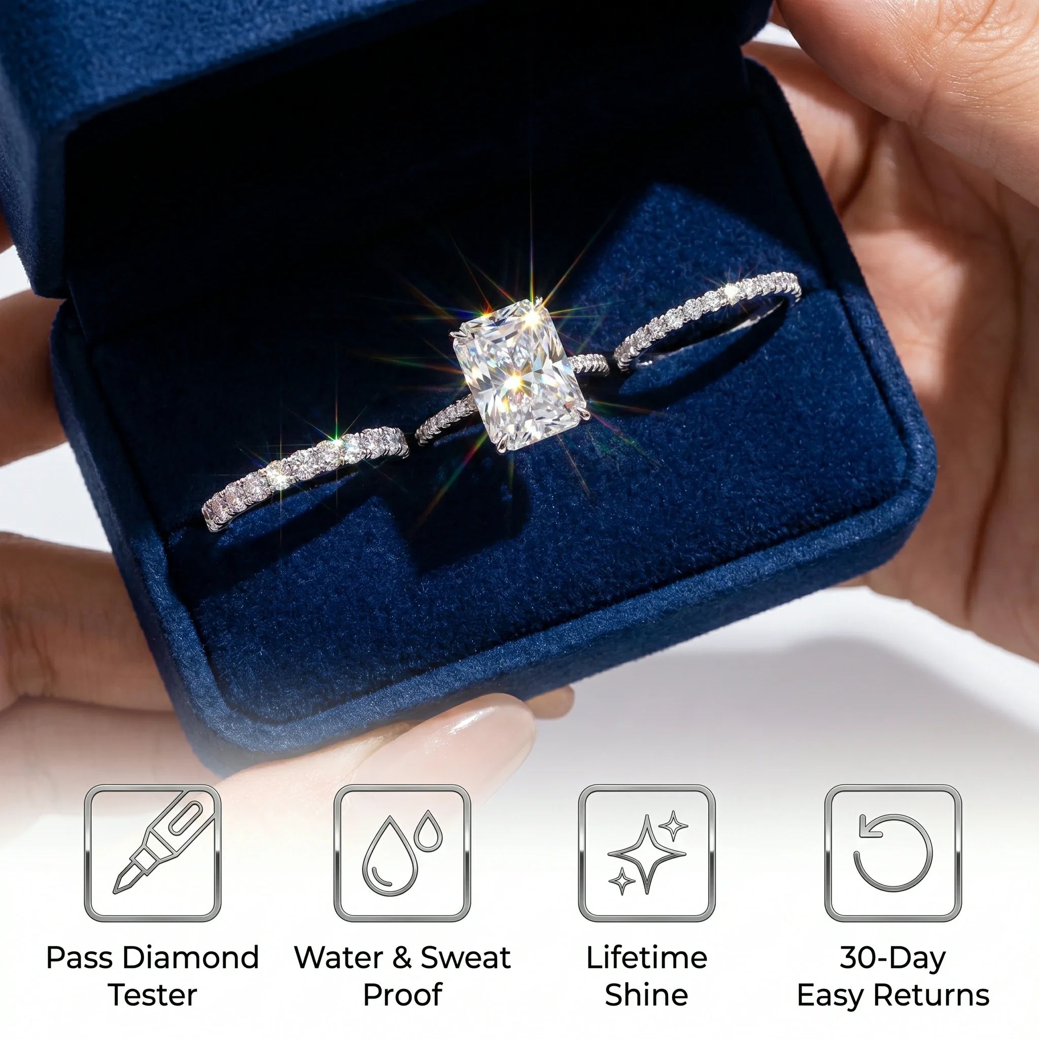 🔥 LAST DAY 90% OFF: Optical-Grade Travel-Safe Flawless Moissanite 2-4CT Radiant Stackable Ring Set in S925 & 14K Gold