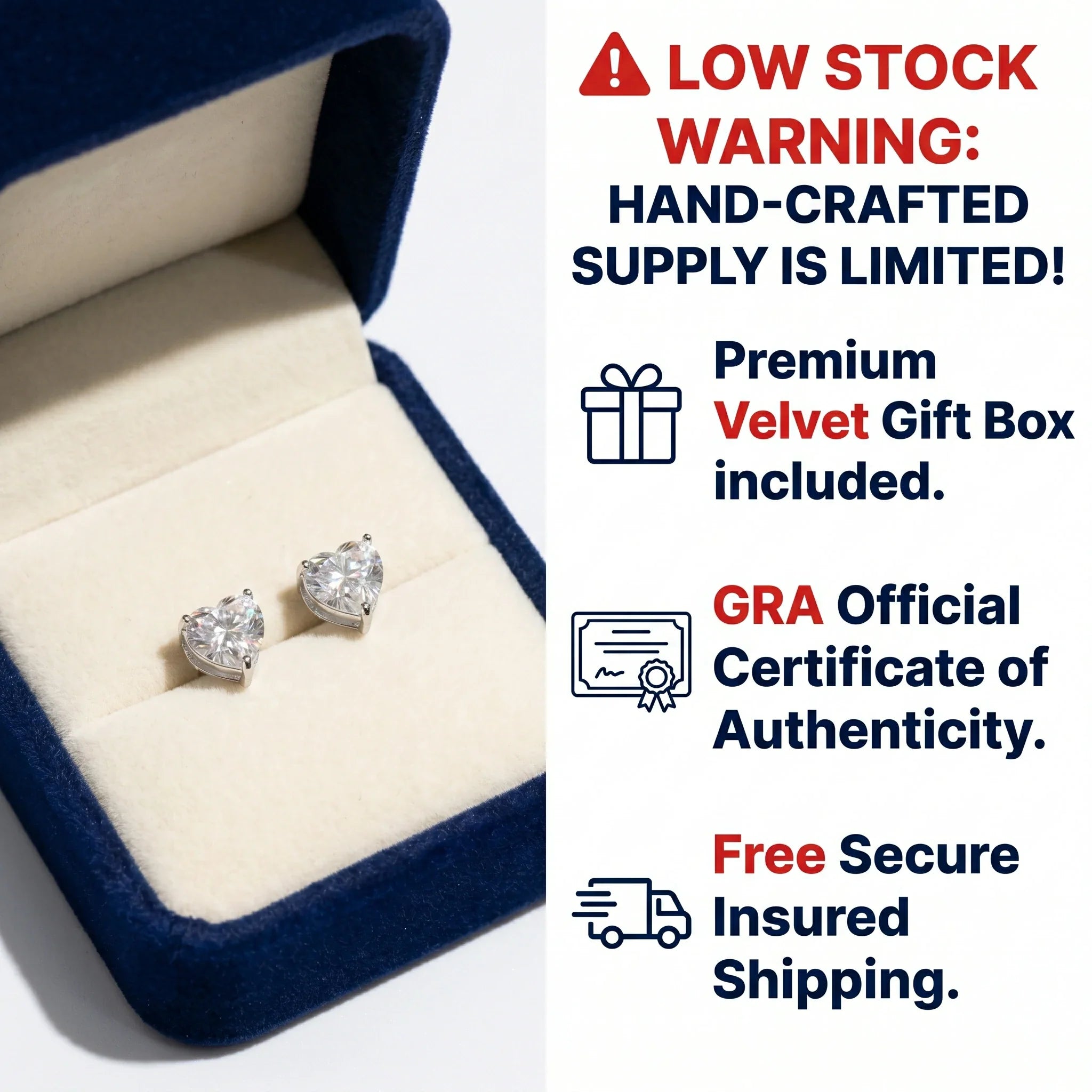 🔥 LAST DAY 90% OFF: Starburst Heart Cut Travel-Safe Flawless Moissanite D-Color VVS1 Stud Earrings in Triple-Gold Plated 925 Silver