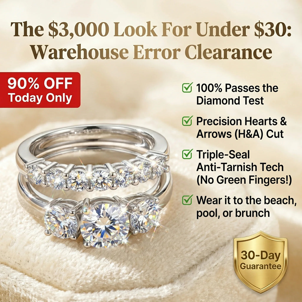 🔥 LAST DAY 90% OFF: Precision Hearts & Arrows Travel-Safe Flawless D-Color Moissanite 1.5CT Signature Stack Ring Set in 14K Gold Plated 925 Silver