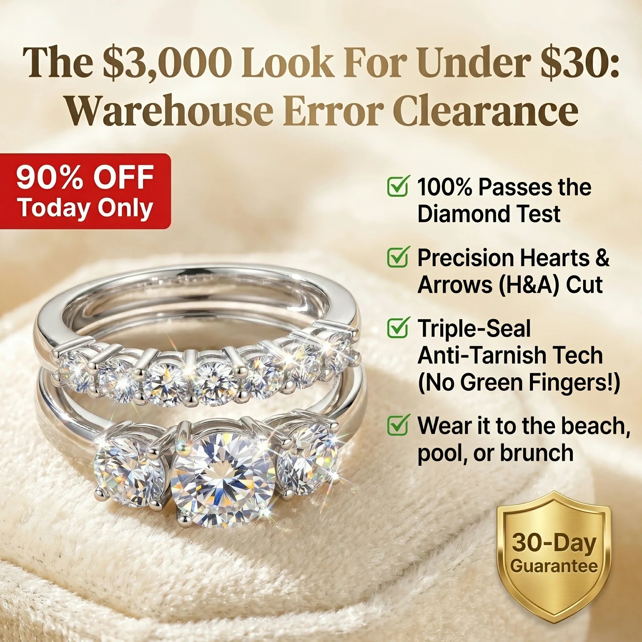 🔥 LAST DAY 90% OFF: Precision Hearts & Arrows Travel-Safe Flawless D-Color Moissanite 1.5CT Signature Stack Ring Set in 14K Gold Plated 925 Silver