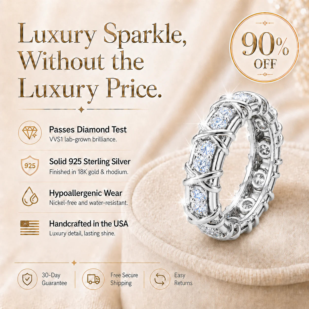 🔥 LAST DAY 90% OFF: The Artisan "XO" Two-Tone Band: Lab-Grown Brilliance That Passes the Diamond Test💎