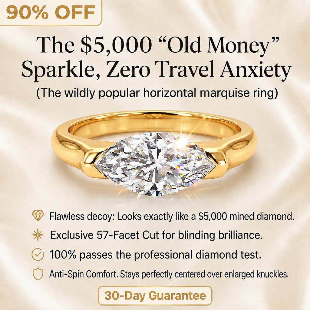 🔥 LAST DAY 90% OFF:  Anti-Spin VVS1 Flawless Moissanite East-to-West Marquise Ring in 14K Gold