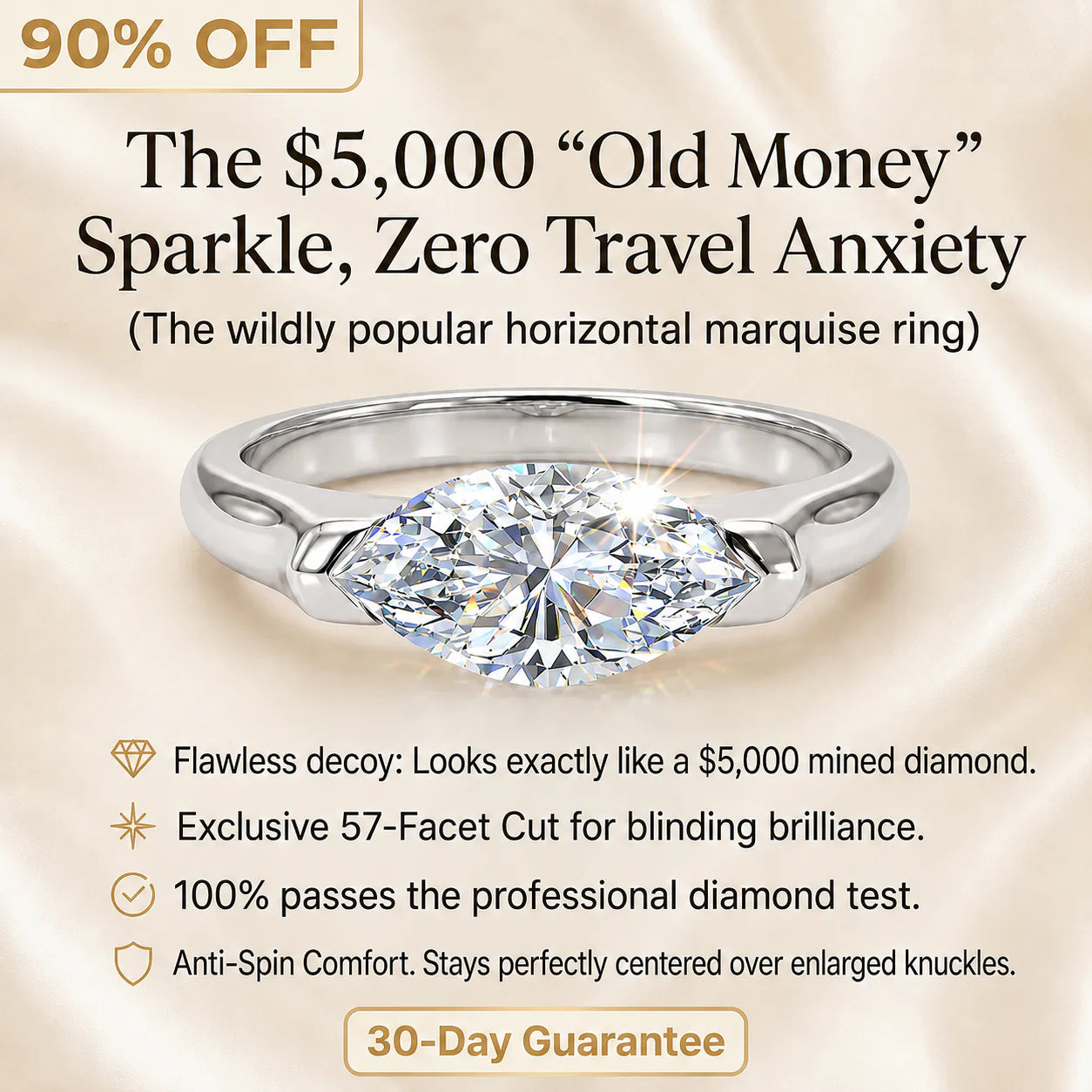 🔥 LAST DAY 90% OFF:  Anti-Spin VVS1 Flawless Moissanite East-to-West Marquise Ring in 14K Gold