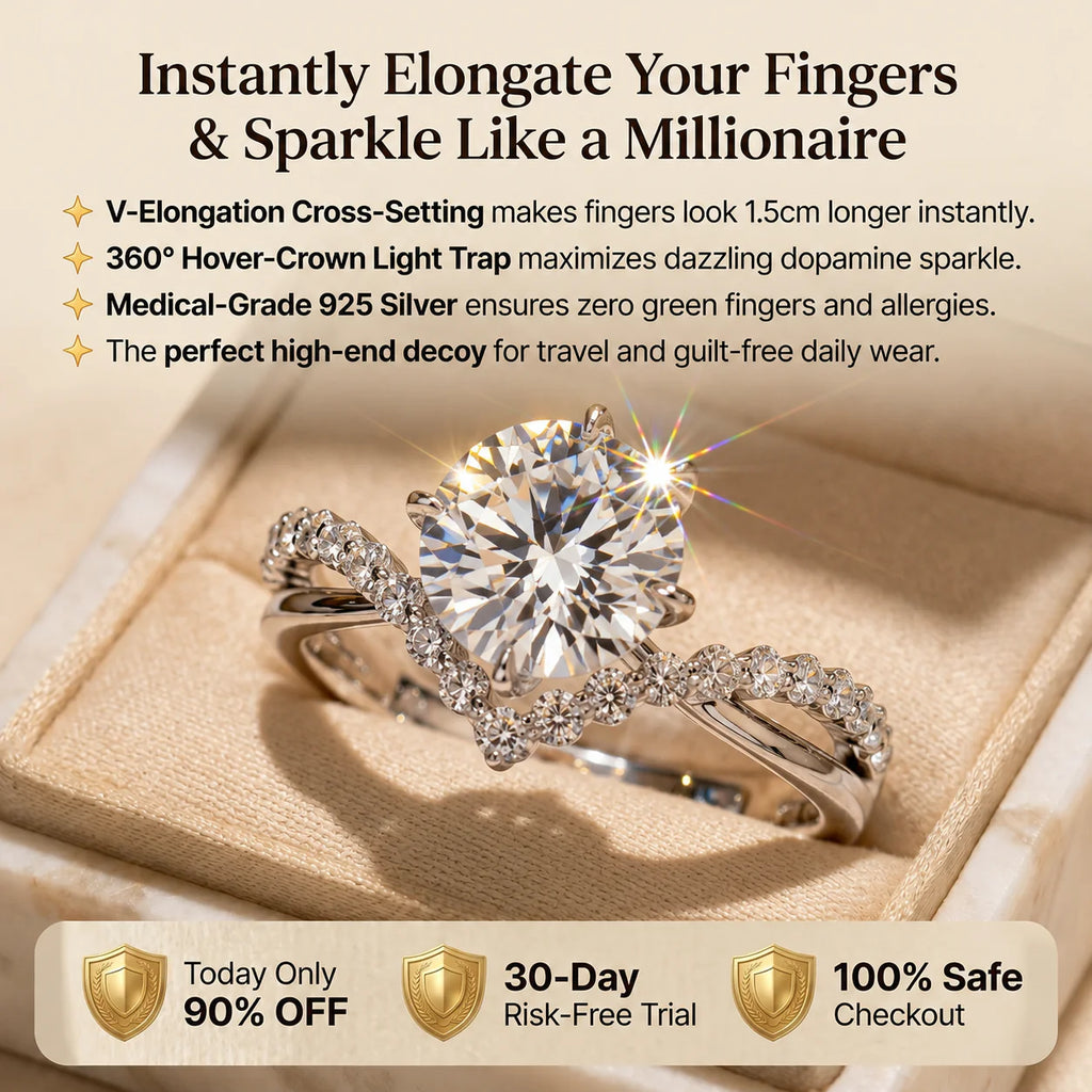 🔥 LAST DAY 90% OFF: 360° Hover-Crown Finger-Elongating D-Color VVS1 Flawless Infinity-V Cross Moissanite Ring in 14K Gold Plated 925 Silver